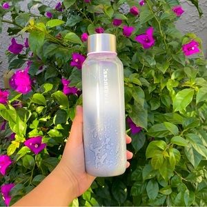 🤍Starbucks✨ White Silver Sea Foam Marble Ombre Glass Bottle